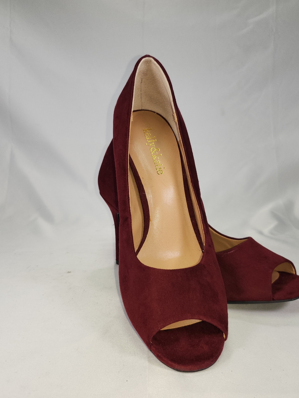 Kelly & Katie Burgundy Suede Peep-Toe Heels